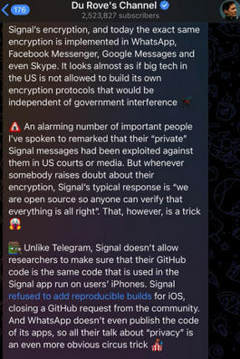 Telegram a lancé une campagne intense pour dénigrer Signal en la qualifiant d’application non sécurisée.